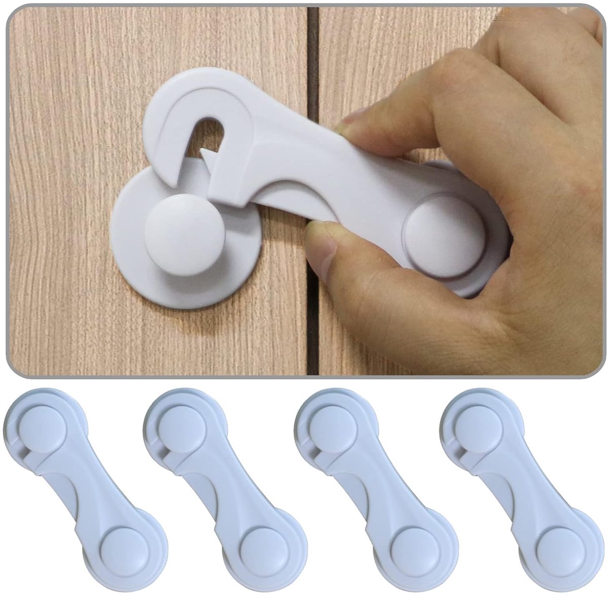Kastdeursloten voor kindveiligheid en kindveiligheid, 4-pack kindveilige kastsloten met lijm voor laden, kasten, koelkasten, kasten en voorraadkasten, kindveilige grendels voor kindveiligheid (wit - 4 stuks)