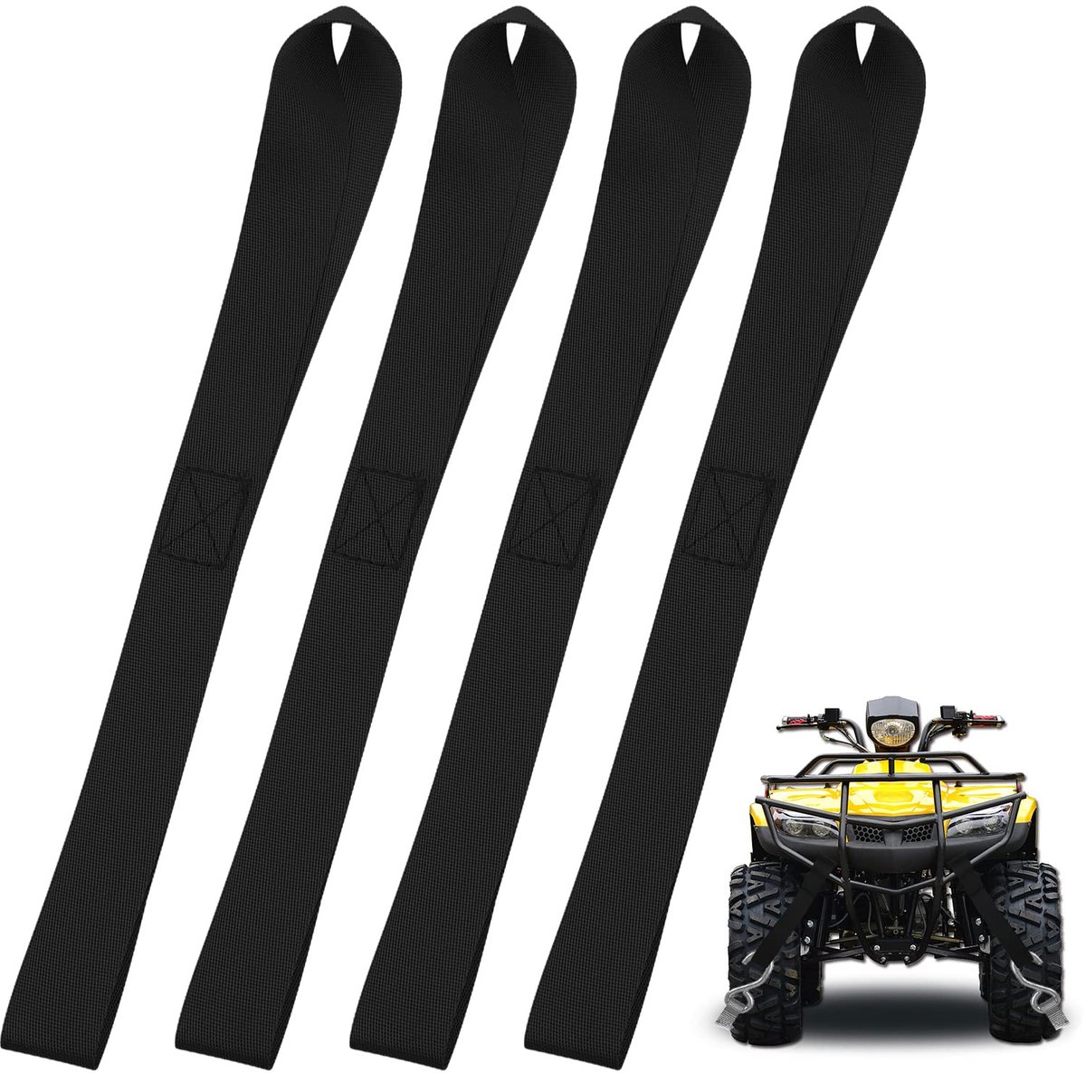 4 Stuks Spanbanden met Lussen - Dubbele Lussen 25 mm Breed - Voor Motor Auto Transport Crossmotor - Zwart 30 cm Lang