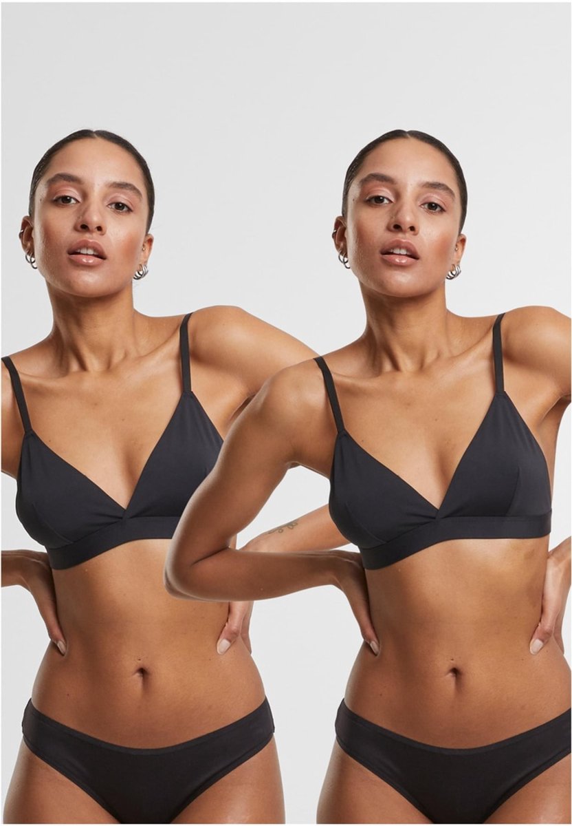 Urban Classics Basic unpadded 2-Pack BH - XS - Zwart/Zwart