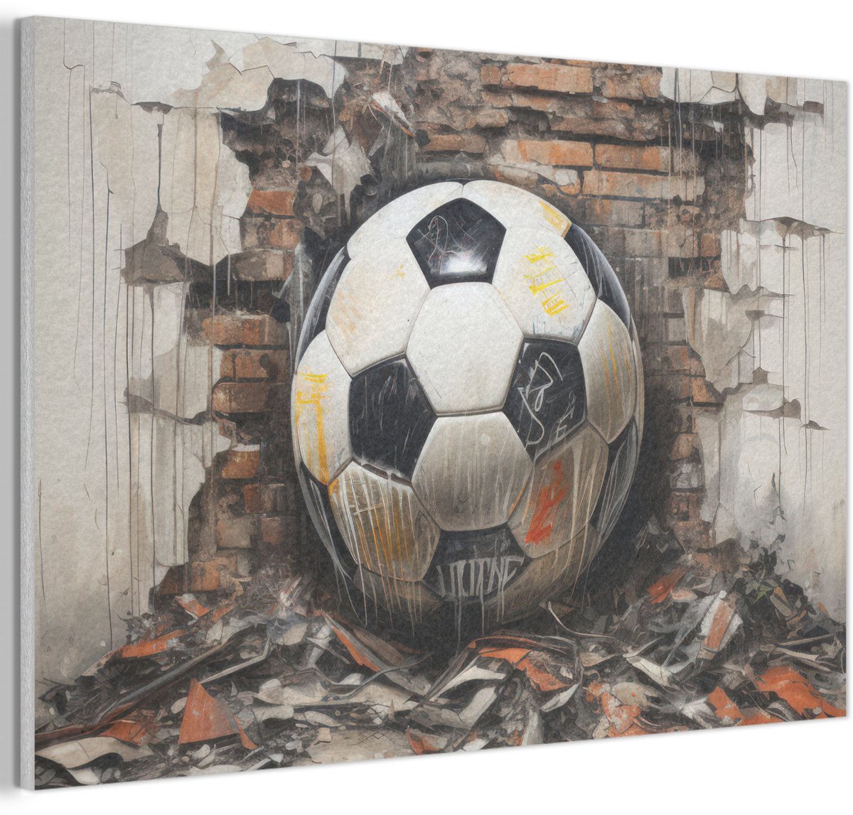Akoestisch wandpaneel 90x60 cm - Vilt schilderij Voetbal - Muur - Zwart - Wit - Akoestische panelen - Geluidsdempende wanddecoratie - Geluidsisolatie woonkamer - Muurdecoratie geluidspanelen