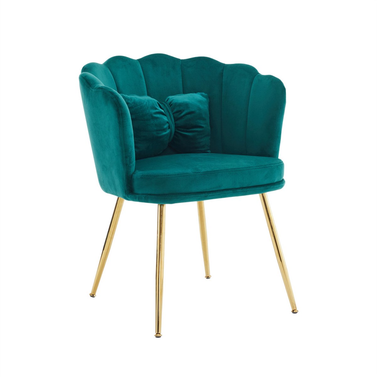 YEHTOKHOME Velvet Eetkamerstoel met armleuning, Bureaustoel, Make-upstoel, Ergonomisch, Fauteuil, Fluwelen stoel met bloemblad-rugleuning, Vergulde metalen poten, Vlinderkussens, Groen