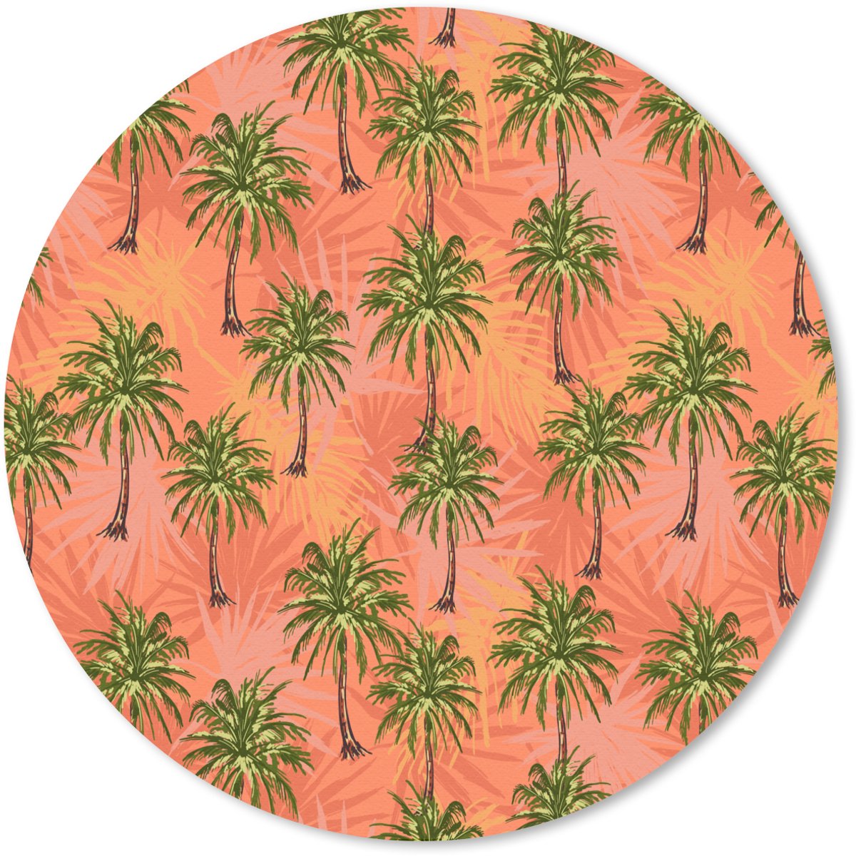 Muismat rond 30x30 cm - Mousepad Kust - Palmbomen - Oranje - Geel - Ronde muismatten