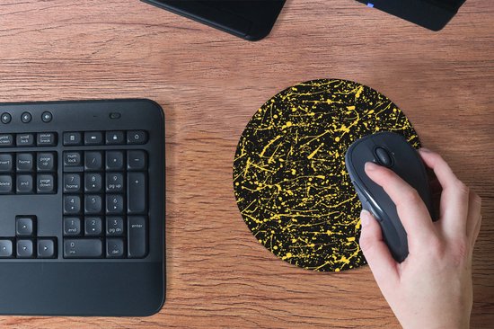 Muismat rond 20x20 cm - Mousepad Spat - Waterverf - Geel - Zwart - Ronde muismatten