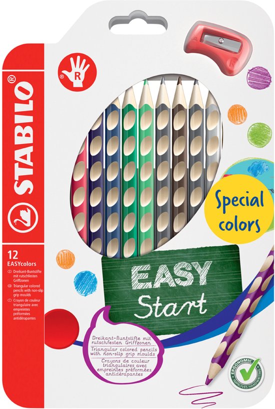 STABILO EASYcolors - Ergonomisch Kleurpotlood - Rechtshandig - Extra dikke 4.2 mm Kern - Set Met 12 Kleuren