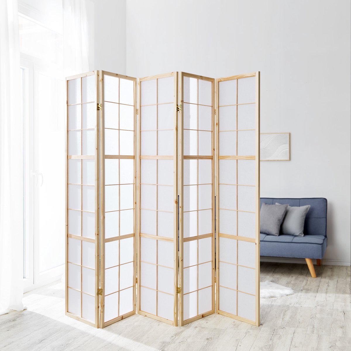 Homestyle4u Kamerscherm - 220x175 cm - bruin - 5-delig - Shoji