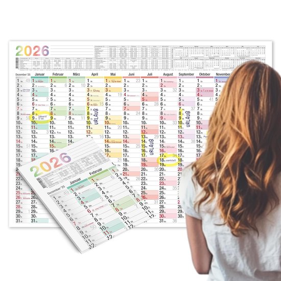 Jaarkalender 2026, één pagina hele jaar wandkalender maandag
