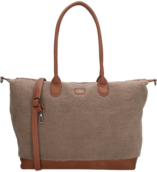 Sacoche pour ordinateur portable Charm London Buckingham Teddy 15,6 pouces - Cabas - Sac à bandoulière - Taupe