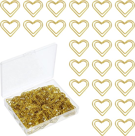 200 stuks paperclips hart goud kleine paperclips ovaal motief paperclips metaal paperclips goud schattige liefde paperclips paperclips set voor kantoor, school, klaslokaal, aktclip (goud