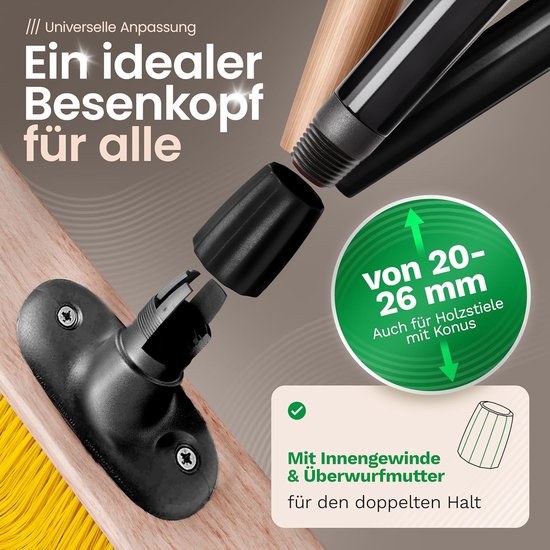 Novaliv 2X Premium klauwbezem met steel 50cm, speciale bezem met gebogen borstelharen - ideaal als tuinbezem, schraapbezem, kunstgrasbezem, optimaal voor op de camping, straatbezem, veegbezem van Novaliv — afbeelding 2