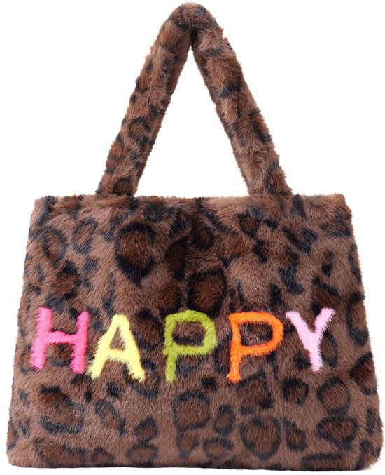 Sac cabas duveteux - imprimé léopard - HAPPY - 45x33 cm - femme