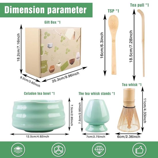 7 STKS Matcha Set met Groene Geschenkdoos, Traditionele Japanse Thee Ceremonie Sets, Matcha Whisk Kit Set voor Matcha Maker Thee Liefhebbers Paars