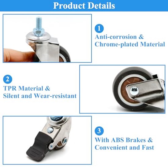 Castor Wheels, 4 Stuks Zware Wielen Rubberen