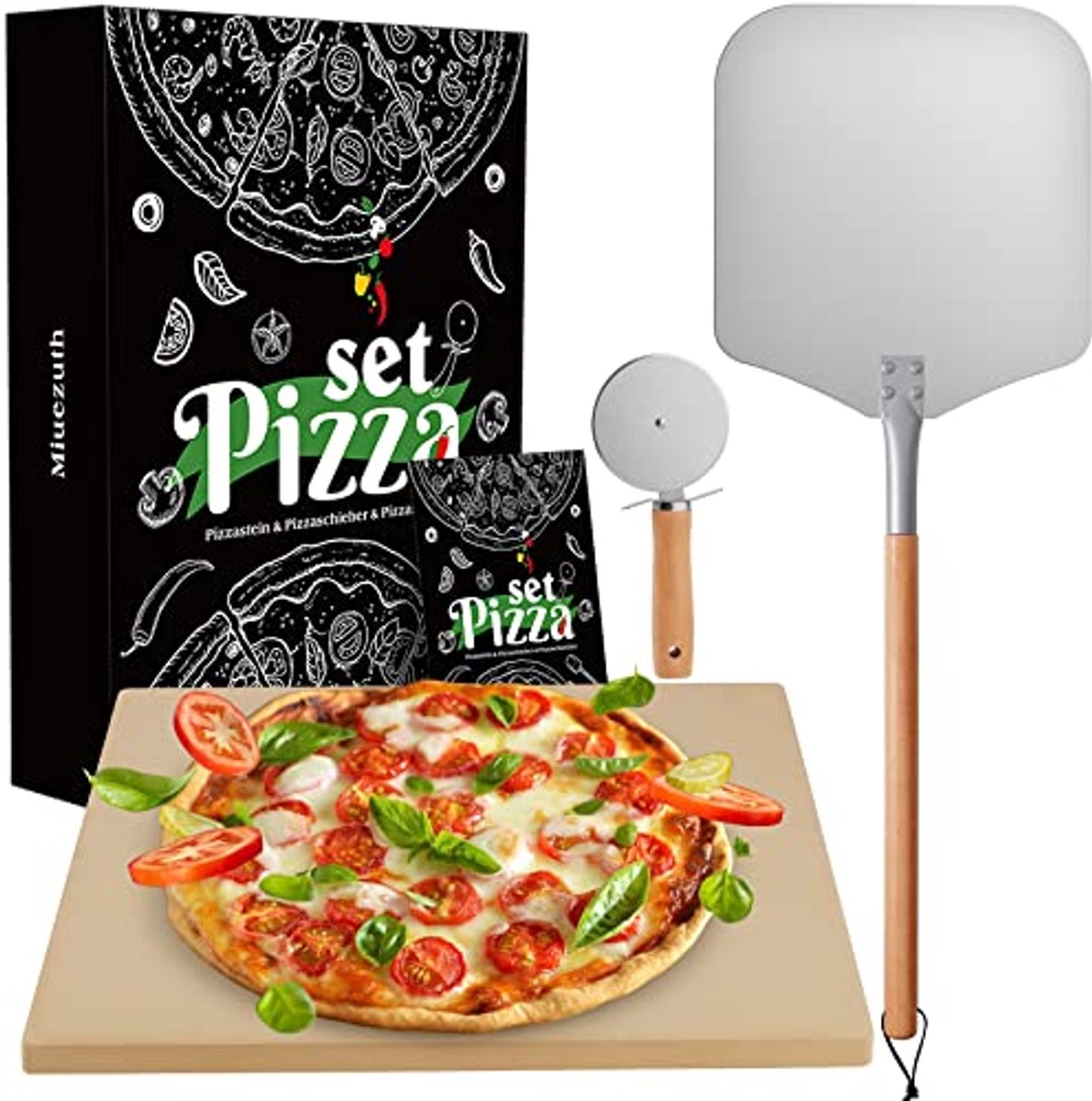 Pizzasteen, Pizzaschuiver en Pizzasnijder - Set van 3 voor Perfecte Pizza's