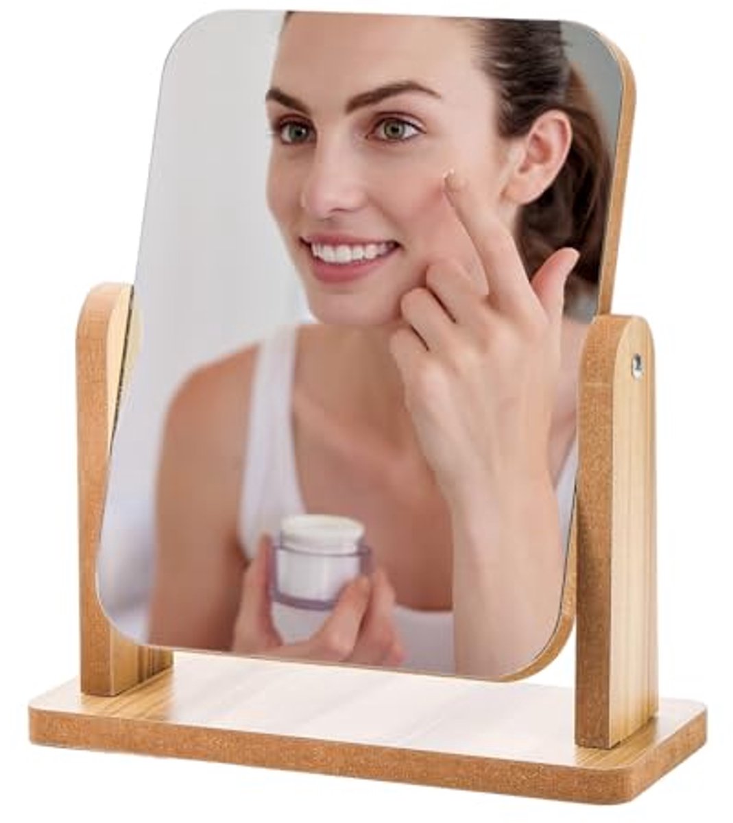 Houten Cosmeticaspiegel 360 Graden 21 x 18 cm - Perfect voor Make-up en Scheren