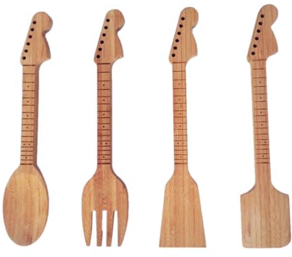 Bamboe Kookgerei Set in Gitaarvorm - Leuke Keukengadgets voor Muzikanten