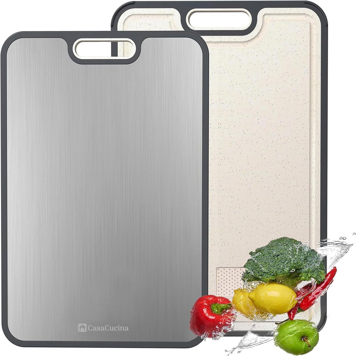 CasaCucina Snijplank Titanium - Raspfunctie – 38x26x0.7cm - Sapgeul - Antibacterieel - PFAS vrij