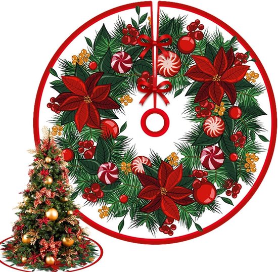 Kerstboomrok - 90 cm - Kerstboomkleed - kerstboomrokkraag - kerstboomvoethoes - kerstboommat - polyester kerstboomrok voor Kerstmis - kerstversieringen - kerstfeestdecoratiebenodigdheden - woondecoratie - decoratie voor kerstboomversieringen - krans