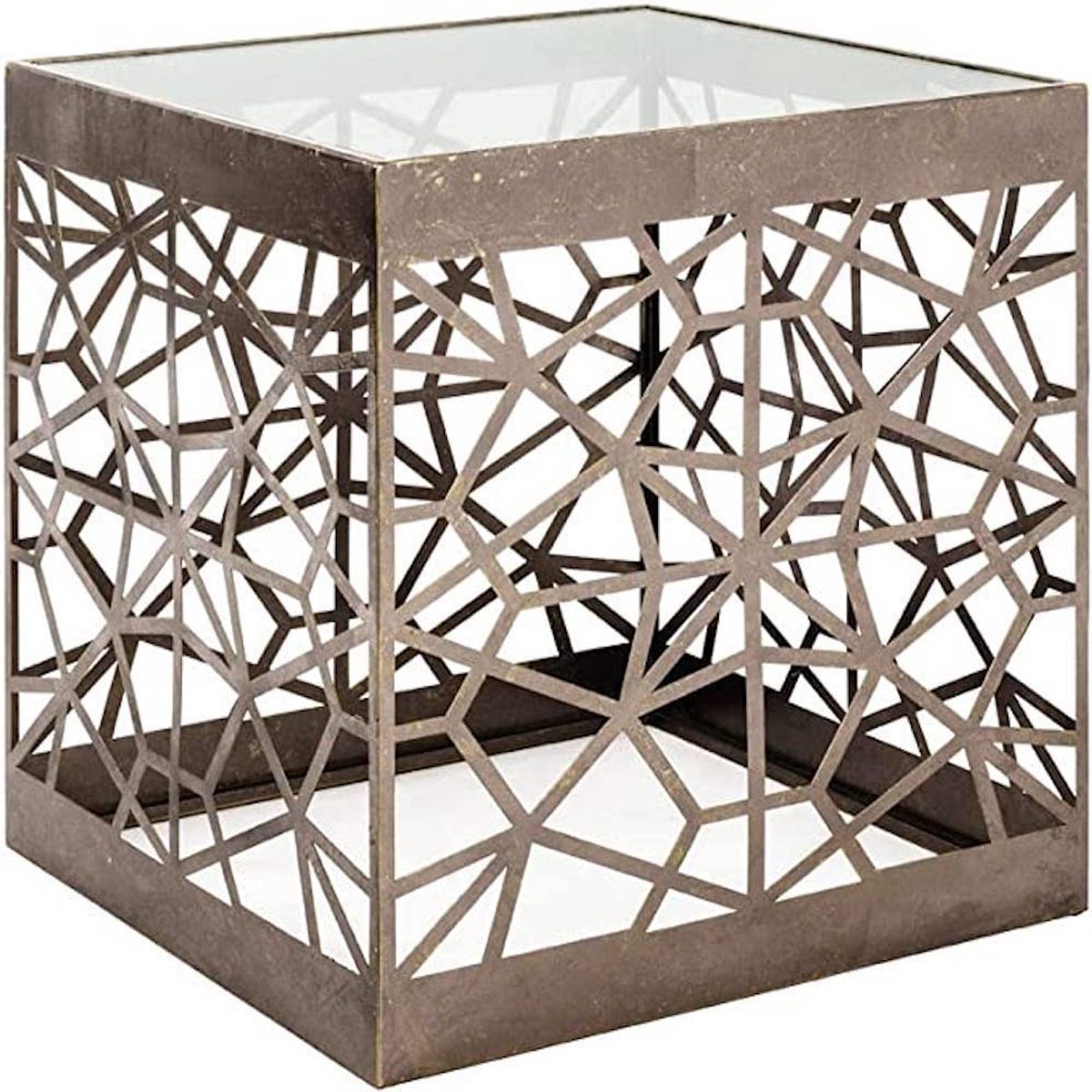 Azomor® Stijlvolle Art Deco Bijzettafel met Bronskleurig Metaal en Veiligheidsglas