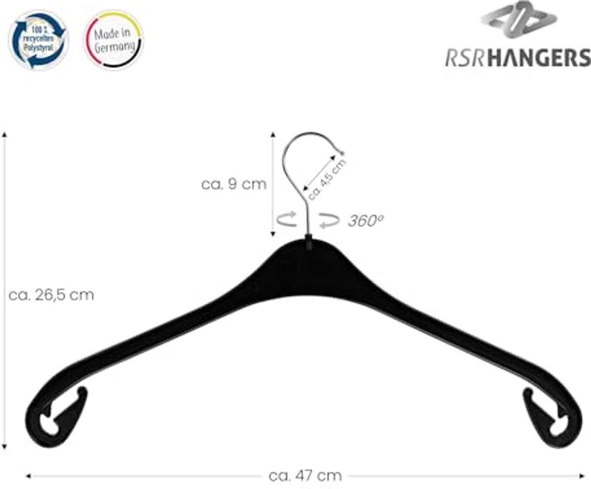 Kleerhangers van Kunststof 47 cm - 20 Stuks, Zwart