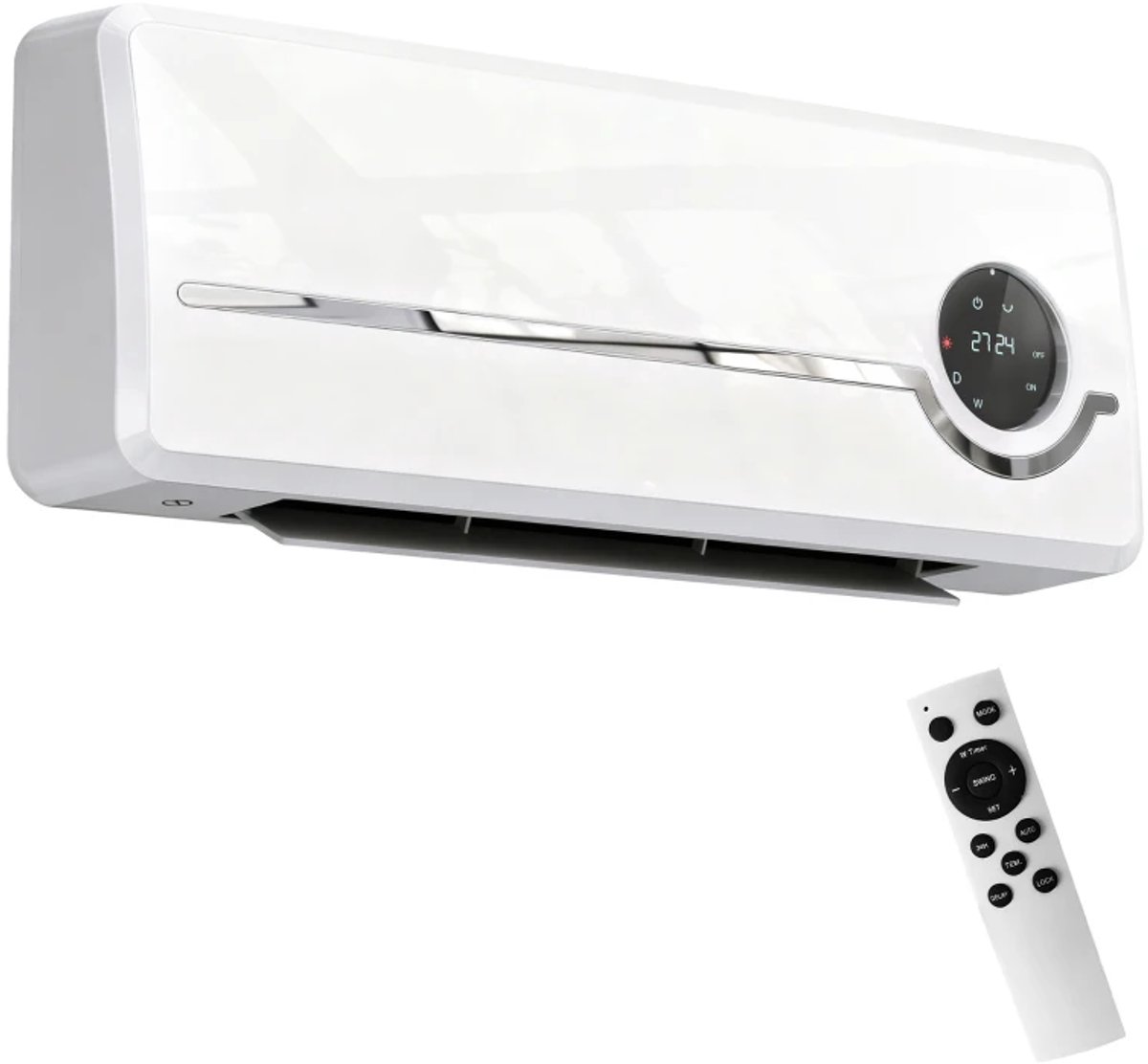 Elektrische Kachel - Wandmontage - 2000W - Keramische Wandventilatorkachel - met LED-display - met 2 Bedrijfsstanden - Verwarmt Ruimtes tot 25m² - met Afstandsbediening en Timer - Wit