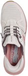Bovenaanzicht van een witte Skechers Slip-Ins Glide-Step Pro instapper met roze en paarse details.