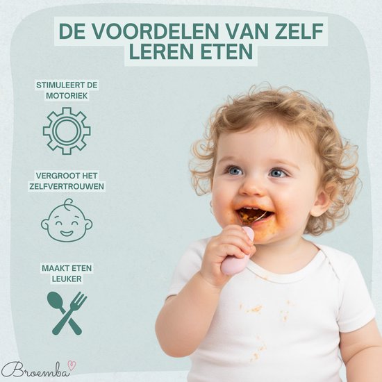 Broemba RVS Kinder Bestek - Baby Cuillère & Baby Fourchette avec grip silicone - 100% sans BPA Babybestek - Kinder Cuillère et Fourchette - Rose Peuterbestek