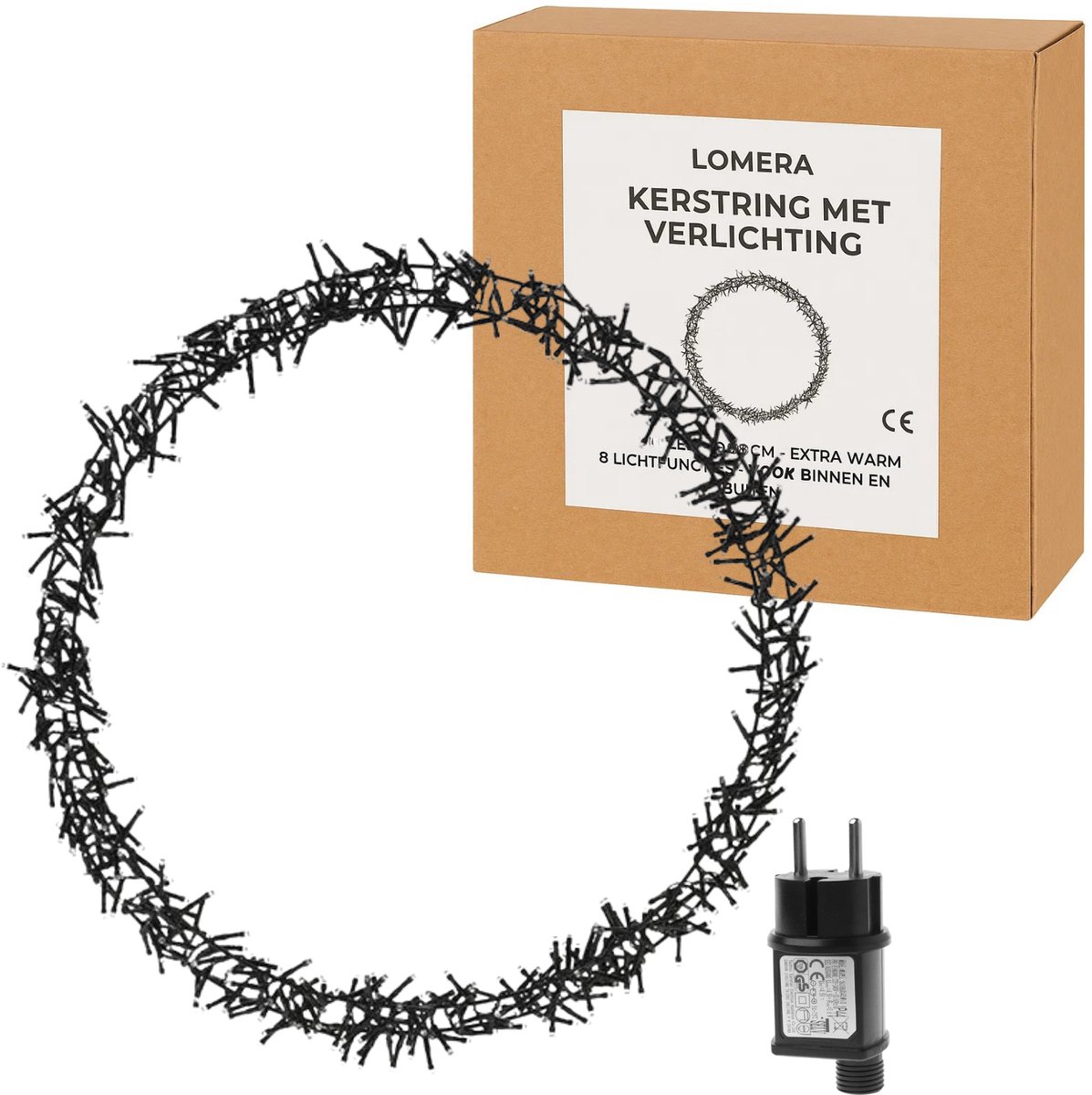 Lomera Kerstkrans LED - Kerstring met Verlichting - 300 LED - Ø38 CM - Extra Warm Wit - 8 Lichtfuncties - Voor Binnen en Buiten - Ip44 - Kerstkrans met LED - Warm Witte LED - Deurkrans met Verlichting - Kerstdecoratie - Kerstverlichting - Kerst Krans – foto 3