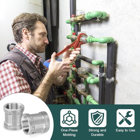 Roestvrijstalen 3/4 inch, 6 stuks dubbele nippel 3/4 inch IG/IG, roestvrijstalen binnendraad, verbindingsstuk, adapter, dubbele , aansluitnippel 3/4 inch connector voor buisaansluiting