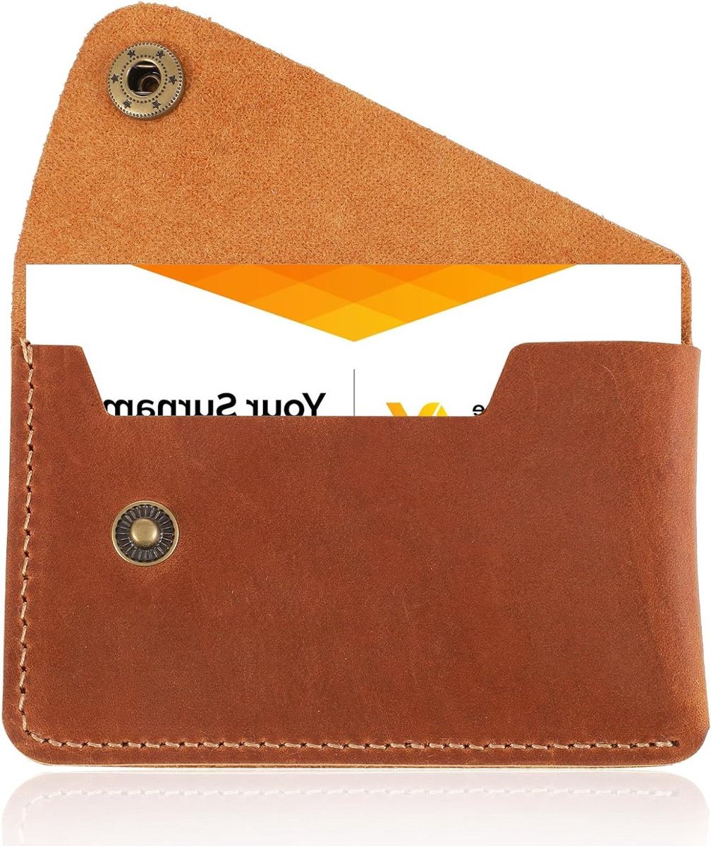 Allecto Plus - Visitekaarthouder in flipstijl van rundleer voor dames en heren in vintage bruin design