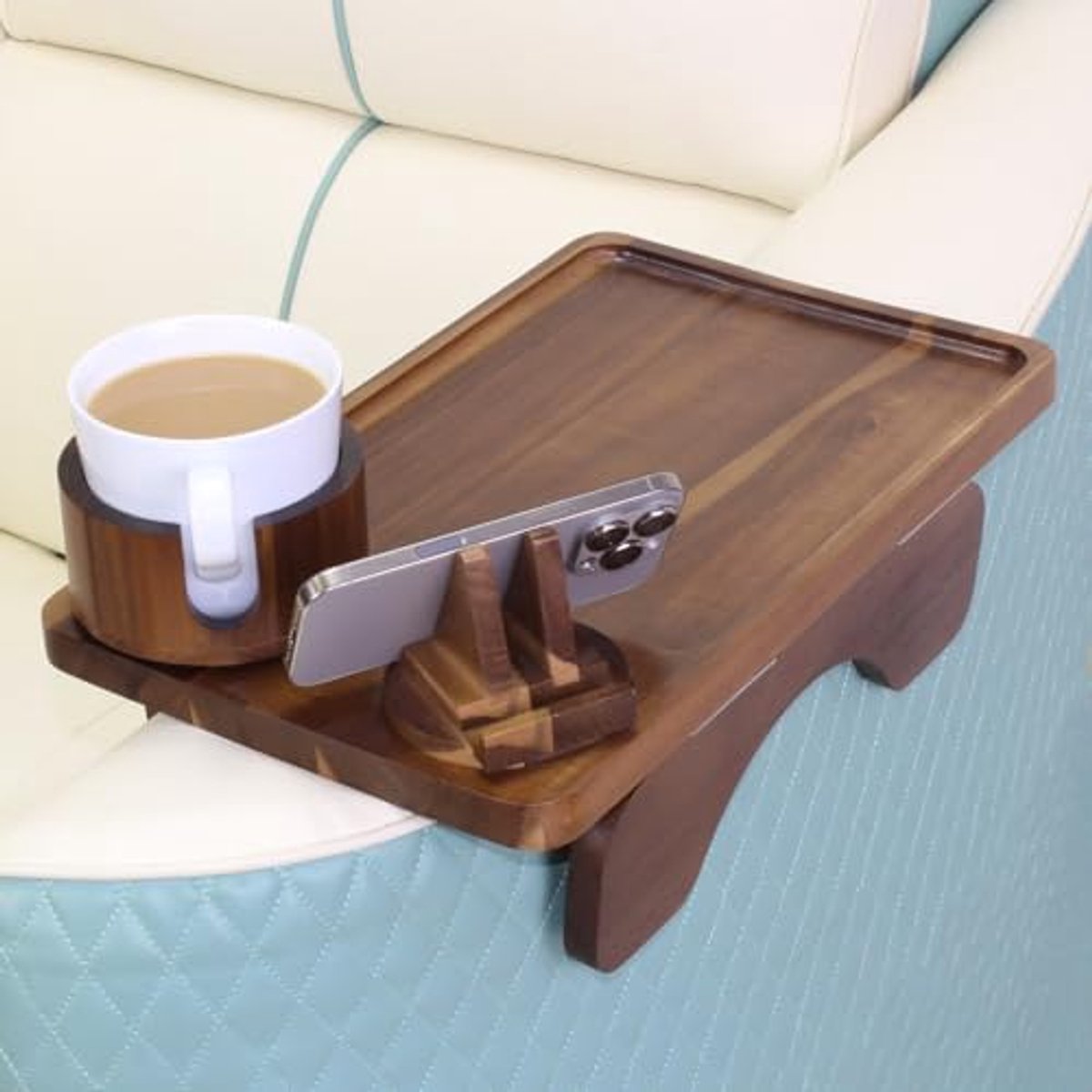 Bankarmtafel met telefoon- en tablethouder, opvouwbare lade met bekerhouder