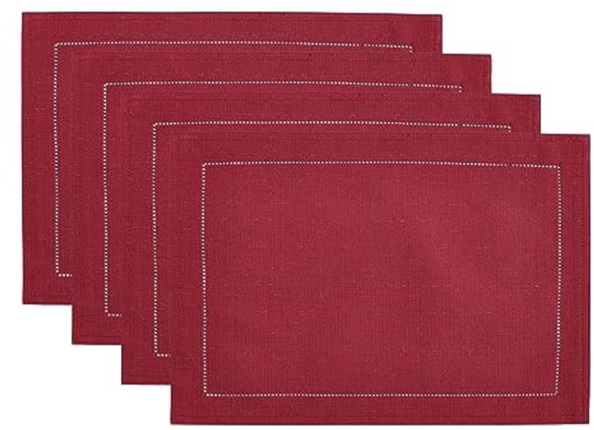 Stoffen placemat met randontwerp, set van 4, 33 x 48 cm, donkerrood