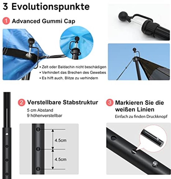 Verstelbare Telescoop Tentstokken 73 cm - 210 cm voor Camping en Luifel - Lichtgewicht Aluminium met 6-Way Verbinding — afbeelding 5