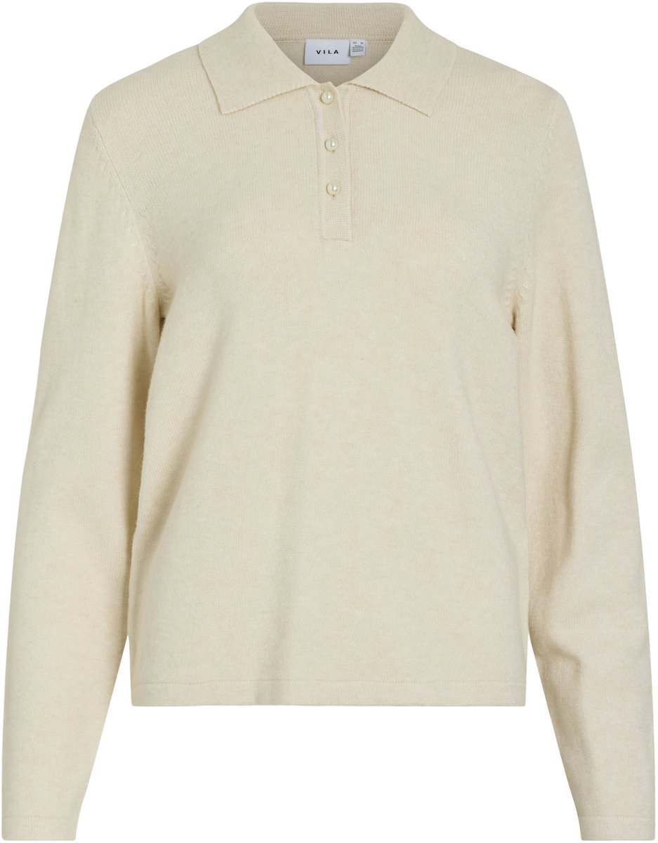 Vila Trui Viril L/s Polo Pullover Knit - Noos 14115283 Super Light Natural Melan Dames Maat - M