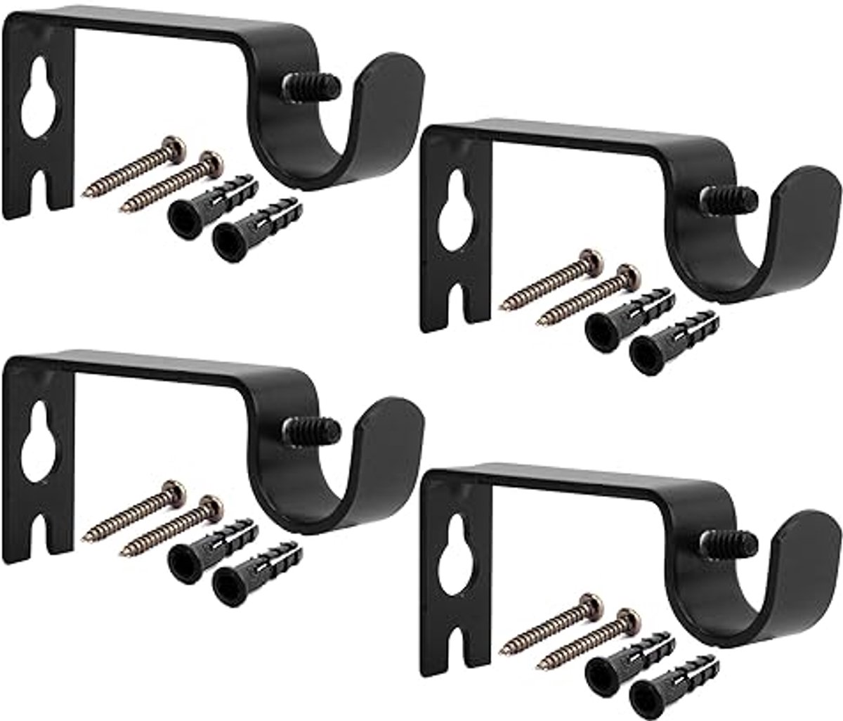 Gordijnroedebeugels voor 13-16 mm staven, 4 stuks, zwart, ijzer, decoratieve houder