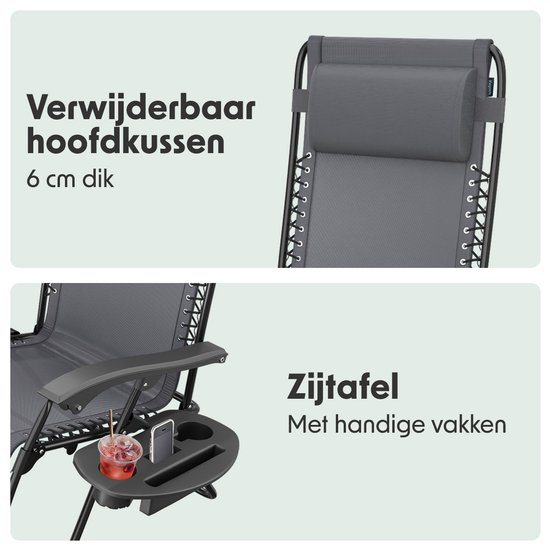LifeGoods Opvouwbare Tuinstoelen - 2 Stuks - Ligstoel Tuin - 30°-90° Verstelbaar - Metaal - Donkergrijs van LifeGoods — afbeelding 3
