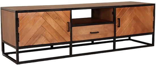 Tv meubel visgraat bruin mangohout 180cm Danae tv kast duurzaam mango massief hout tv-meubel