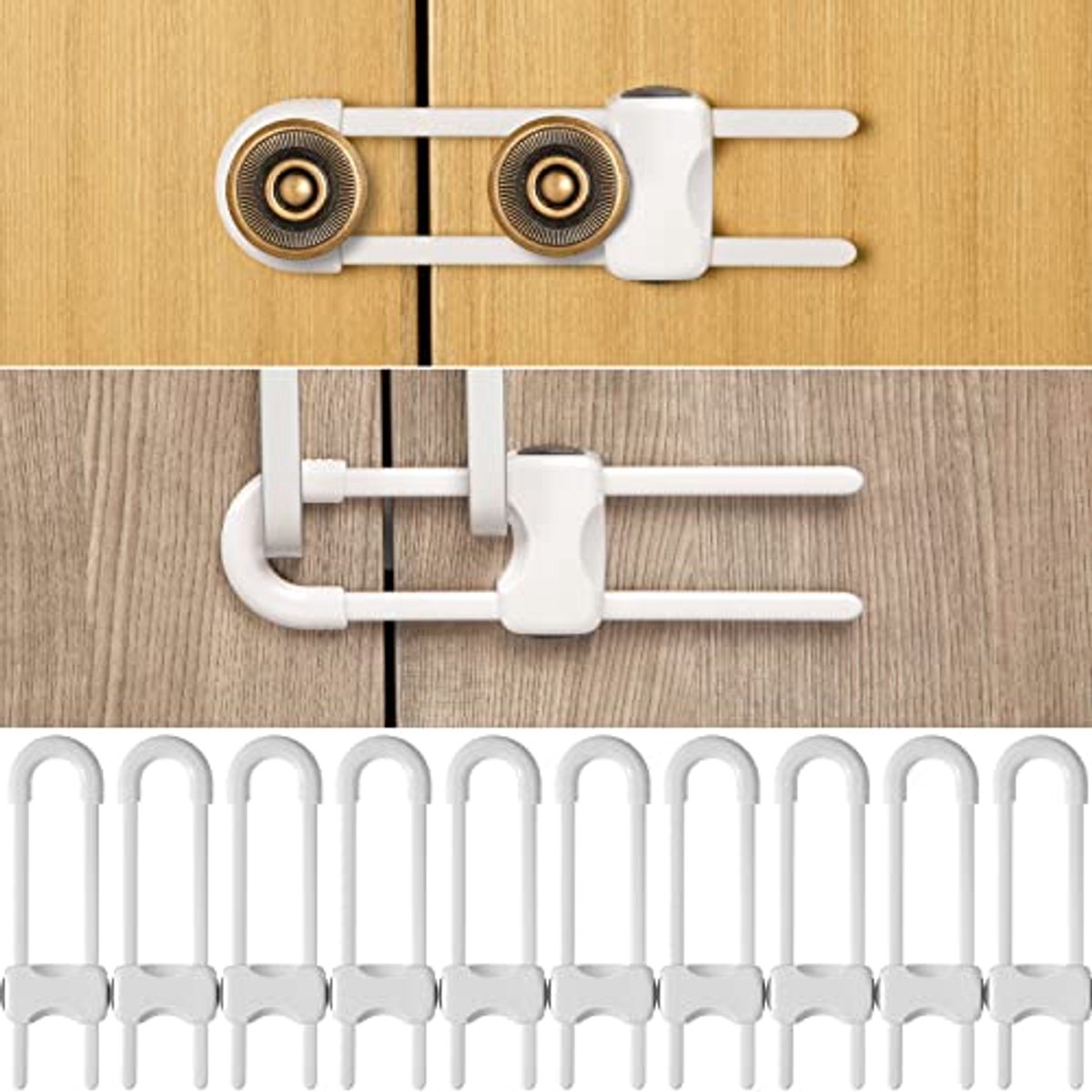 Image of 10 Stuks Veiligheidssloten voor Keukenkasten - Instelbare Kindveilige Sloten voor Lade met U-Vorm
