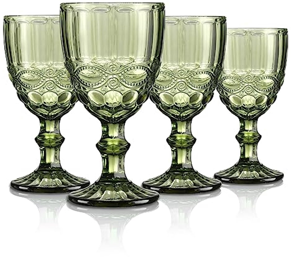Set van 4 Vintage Groene Wijnglazen - 300 ml - Vaatwasmachinebestendig