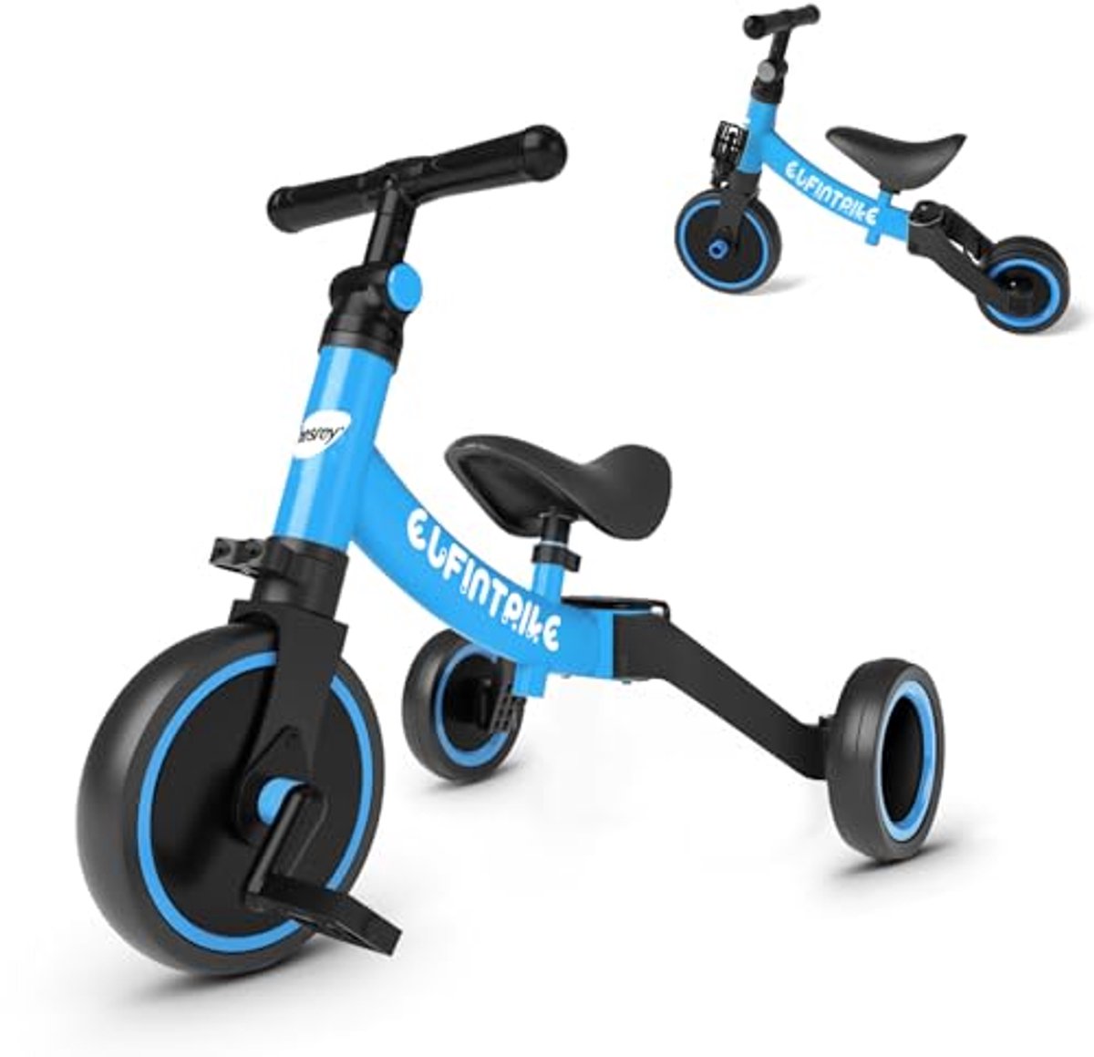 5-in-1 Kinderdriehoek, Loopfiets, Balance Bike en Rijdhulp voor Kinderen van 1 tot 4 jaar, Blauw