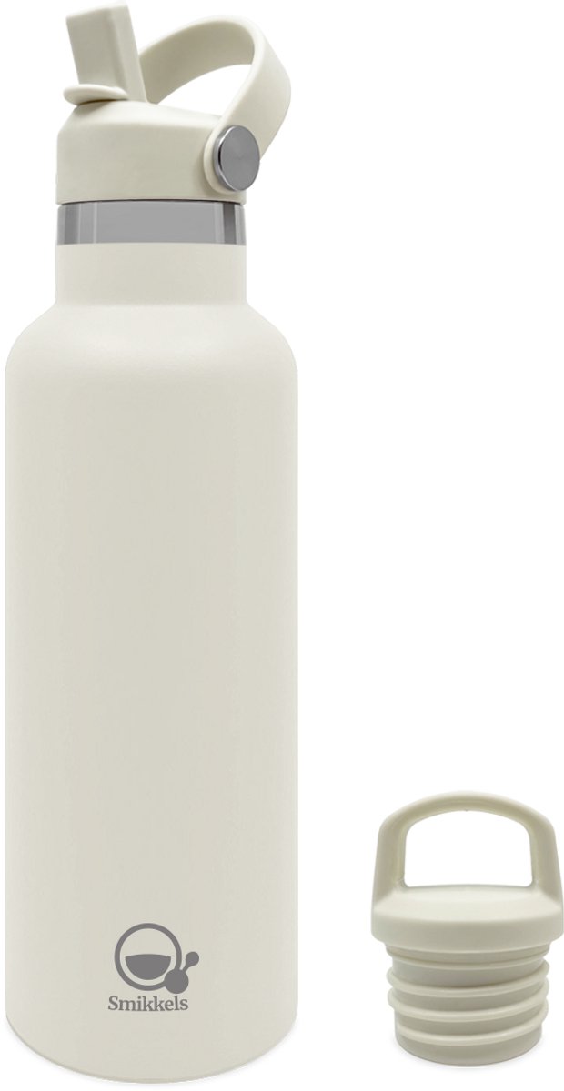 Smikkels RVS thermosfles 500 ml – Zacht wit - dubbelwandig - BPA‑vrij - houdt 12 u warm/24 u koud