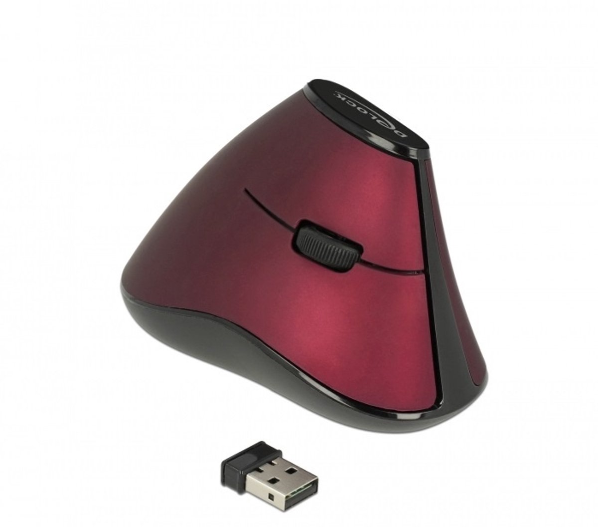 DeLOCK ergonomische draadloze USB muis met 5 knoppen - 1000 DPI / zwart/rood