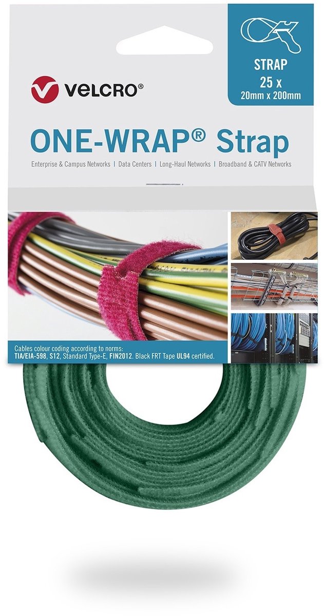 Velcro One-Wrap klittenband kabelbinders 200 x 12mm / groen (25 stuks)