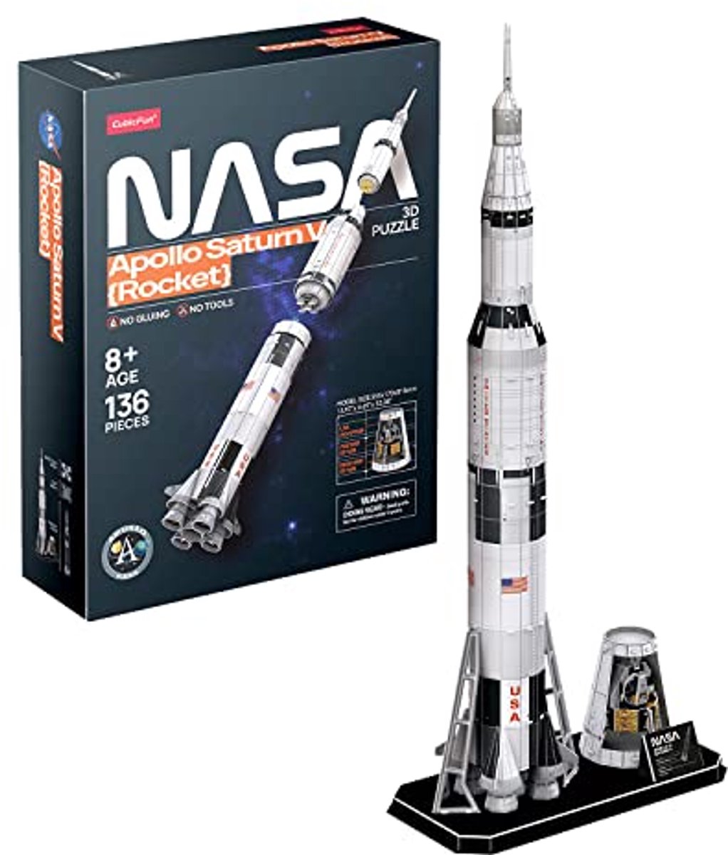 3D Puzzel Apollo Saturn V - 136 Stuks | Model Kits en Jigsaw Puzzels voor Kinderen en Volwassenen
