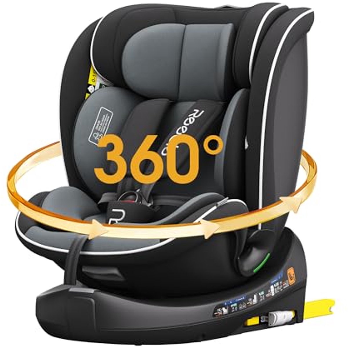 Image of 360° Draaibaar I-Size Kinderzitje met ISOFIX - Geschikt voor 0-12 Jaar en Reboarder (Zwart)