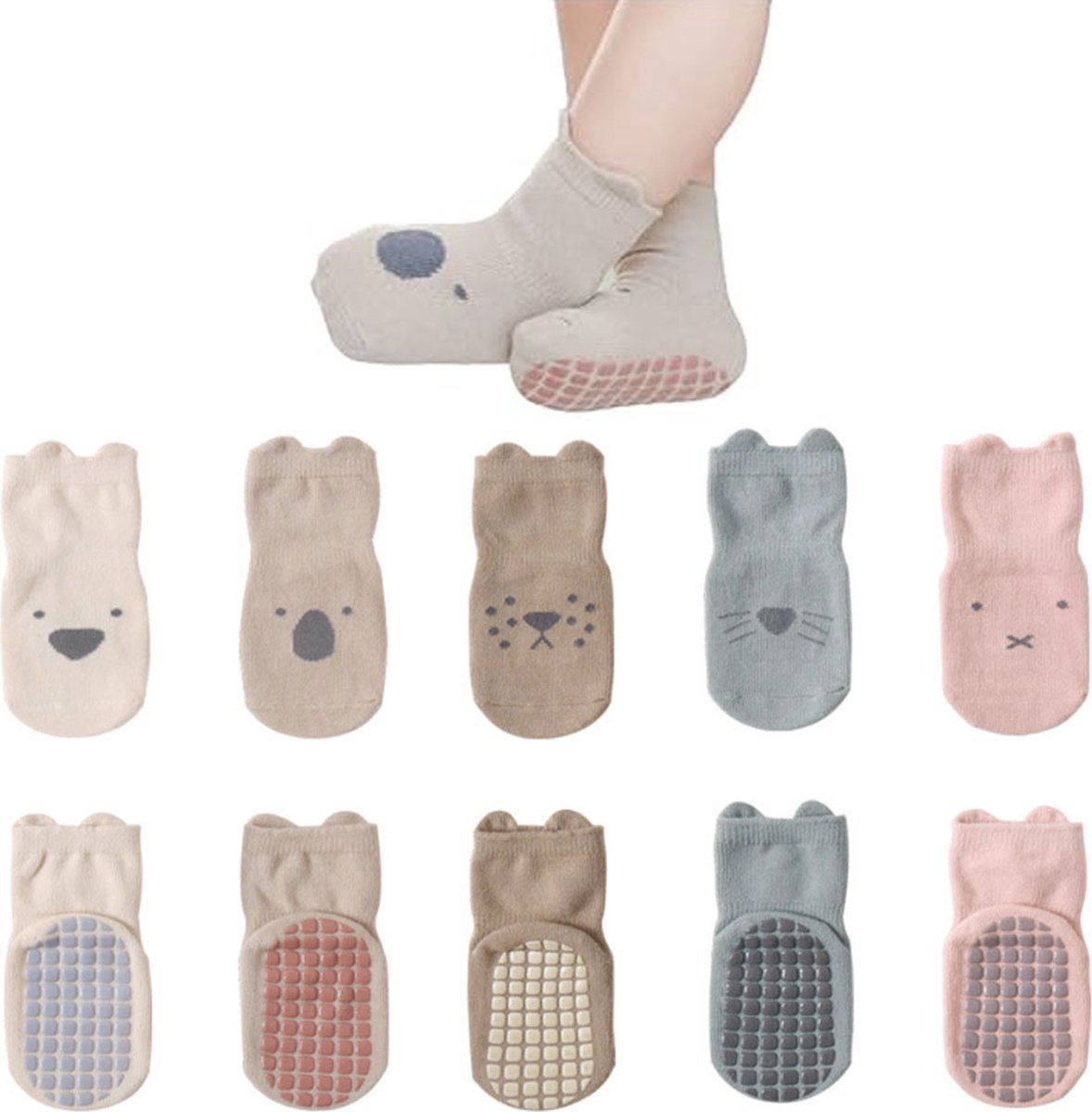 Baby Sokken - 5 Paar - Baby Sokjes - Antislip Sokken - Kind Sokken - Kind Baby - Veelkleurig - Maat M - 1-3 Jaar Oud - Enkelsokken - Slofsokken Baby - Warme Sokken - Sokken - Newborn - Kraam Cadeau - Baby Cadeau