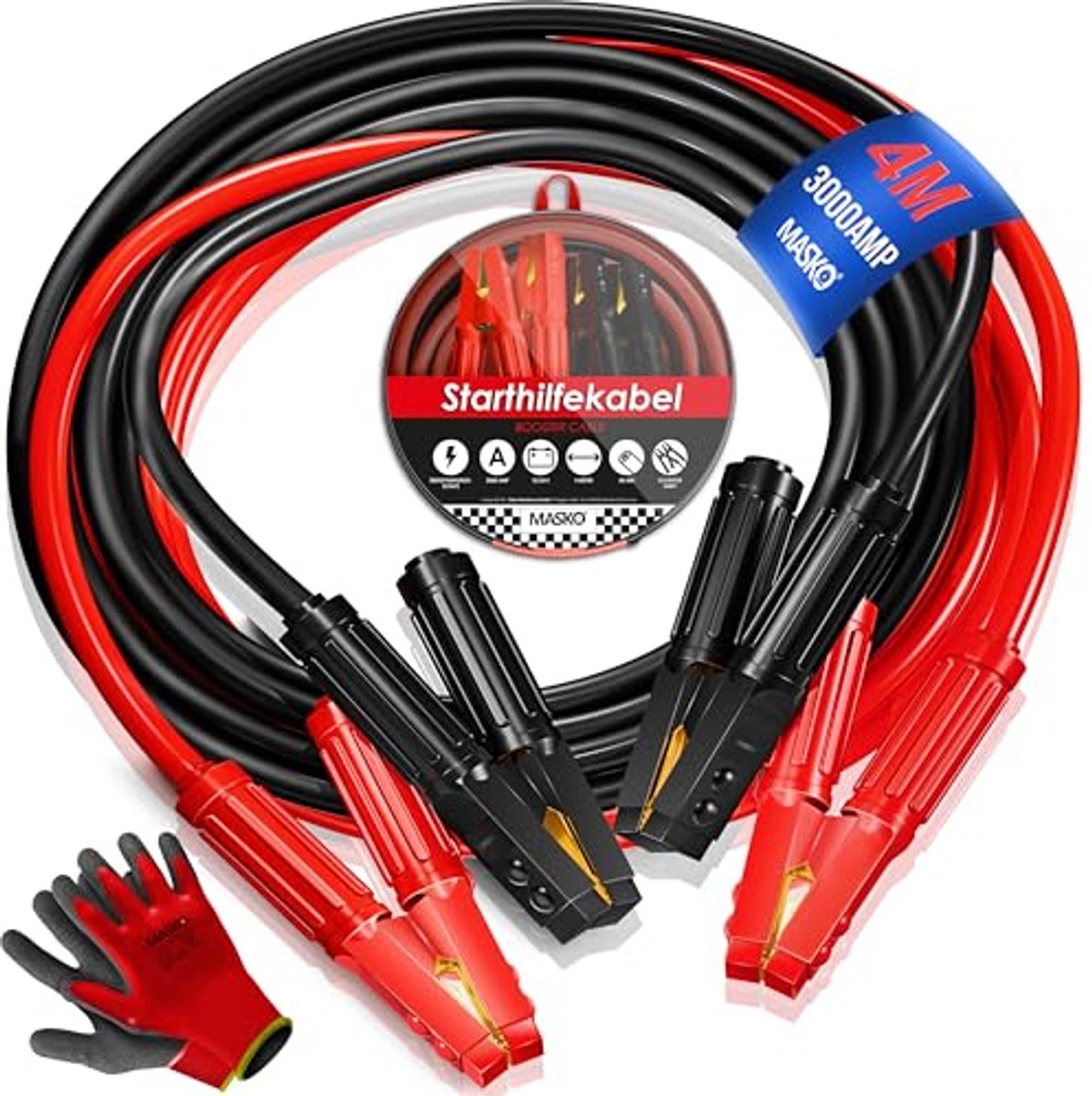 Startkabels voor auto en motorfiets - 6/12/24 volt, 3000 amp, met handschoenen en tas