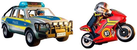 PLAYMOBIL | Action Heroes | Achtervolging met Politie Pick- Politie met licht- en geluidseffecten | Avontuurlijk speelgoed boordevol actie | Voor kinderen vanaf 4 jaar | 71875