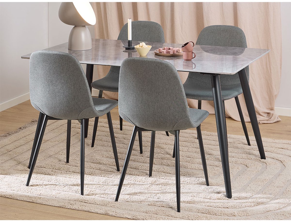 Wicklow eethoek tafel met 4 stoelen grijs, donkergrijs.