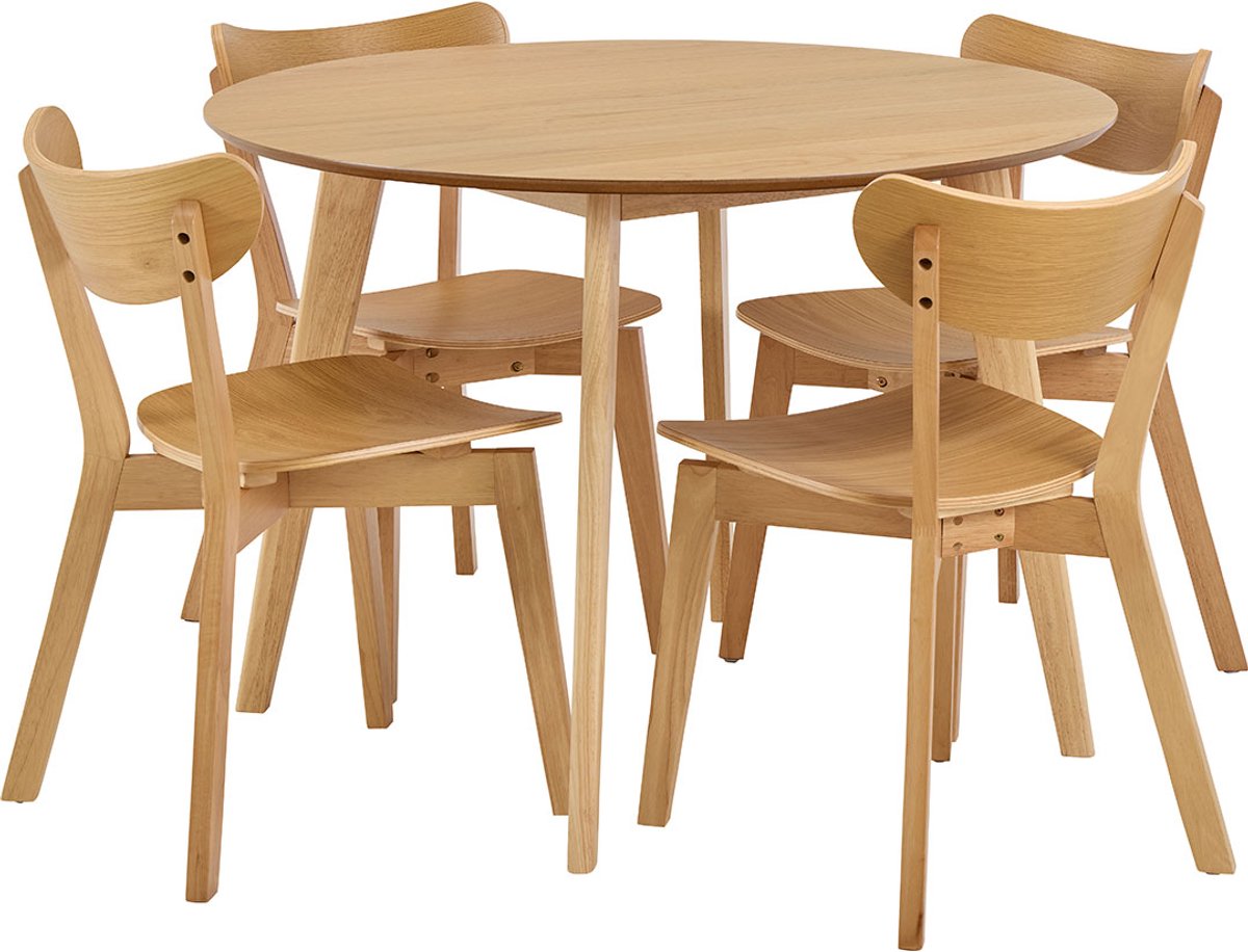 Roxby eethoek tafel met 4 stoelen natuur, eik.