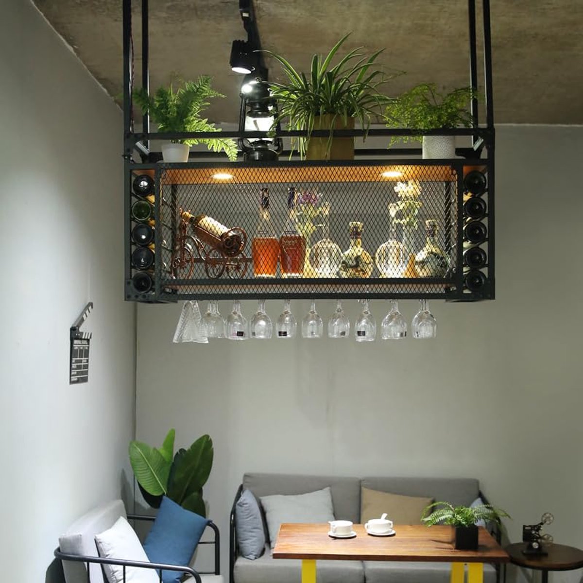 Hangend wijnrek voor flessen - Industriële wijnglashouder voor keuken en bar
